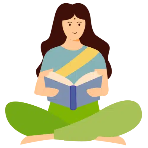 illustration femme yogi pratiquant la lecture d'un texte sacré de Pantajali - yoga sutras